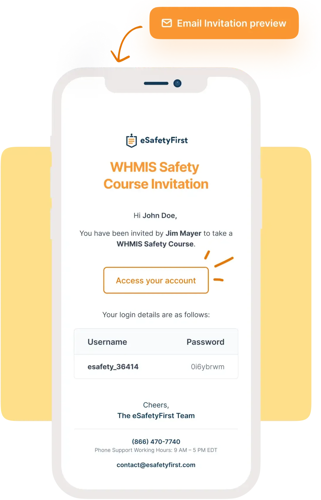 Invitation email preview with 'Access Your Account' feature for simplified one-click worker login